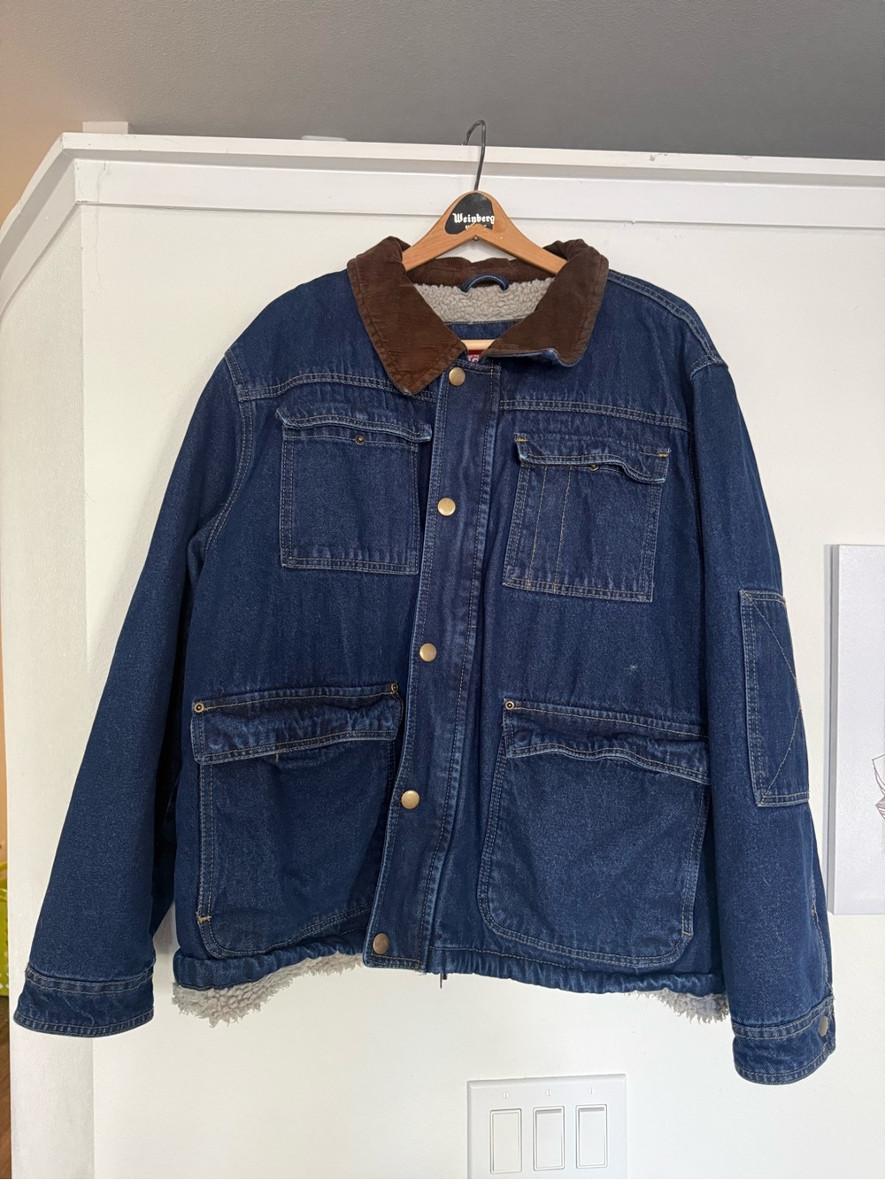 Wrangler Navy Denim Jacket with Brown Corduroy Collar